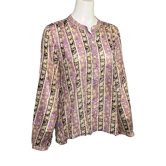 Isabel Marant Etoile Maria Peasant Blouse Lilac Black Stripe Top Size 42 US 10 - Picture 3 of 10